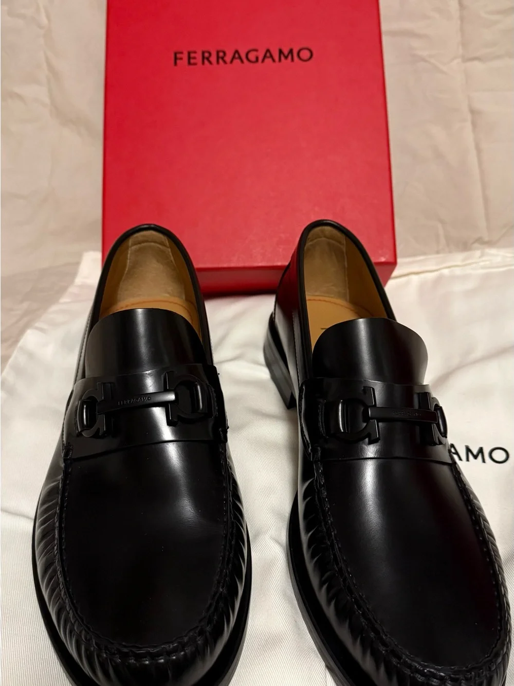 Salvatore Ferragamo Black Leather Bit Slip-On Shoes